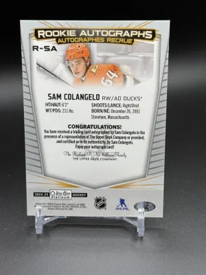 2024-25 O-Pee-Chee Platinum Rookie Autographs Auto Sam Colangelo R-SA back