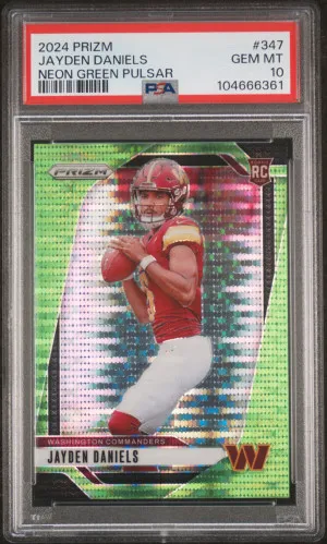 2024 Panini Prizm Jayden Daniels Neon Green Pulsar PSA 10 front