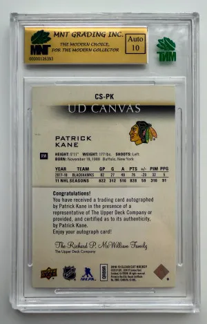 2018-19 UD CLEAR CUT CANVAS AUTO PATRICK KANE /25 MNT 9.0 back