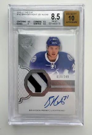 2016 THE CUP BRAYDEN POINT RPA /249 4-CLR Patch! BGS 8.5 Rookie RC Auto front