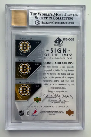2006 SP AUTHENTIC SIGN OF THE TIMES TRIPLES ORR BOURQUE ESPOSITO/25 BGS 8.5 back