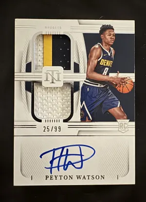 2022 Panini National Treasures Peyton Watson Duel Rookie Patch Auto 25/99 front