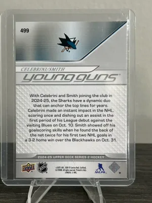 24-25 UD Macklin Celebrini / Will Smith Young Guns Teammates back