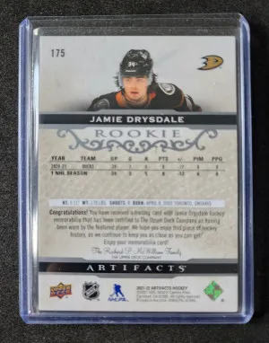 Jamie Drysdale /399 3- Color Artifacts Dual Patch Rookie back