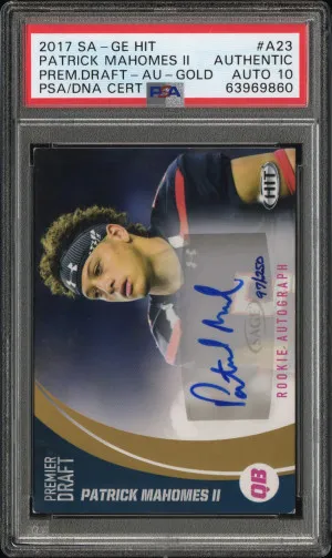 2017 Sage Hit Premier Draft Autographs Patrick Mahomes ROOKIE AUTO GOLD /250 PSA 10 AUTO front
