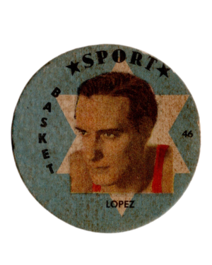 1956 Casa Crack Figuritas Sport Basketball Disc #46 Lopez (Argentina) front