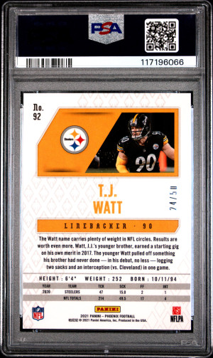 2021 Panini Phoenix T.j. Watt Fire & Ice Lazer Numbered 24/50 back
