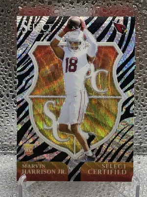 2024 Select Certified No.5 Zebra Marvin Harrison Jr Rookie Card front