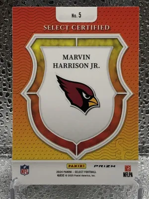 2024 Select Certified No.5 Zebra Marvin Harrison Jr Rookie Card back