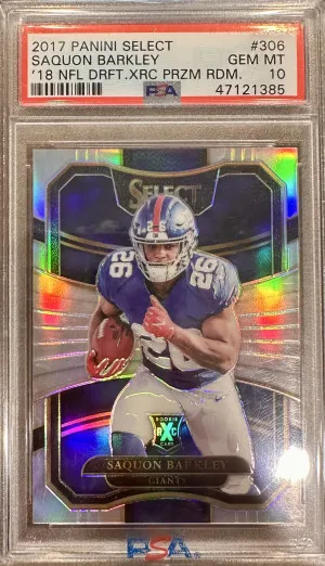2017 Panini Select '18 Nfl Draft Xrc Prizm Redemption Saquon Barkley '18 Nfl Drft.xrc Przm Rdm. PSA 10 front