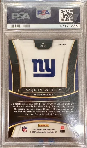 2017 Panini Select '18 Nfl Draft Xrc Prizm Redemption Saquon Barkley '18 Nfl Drft.xrc Przm Rdm. PSA 10 back
