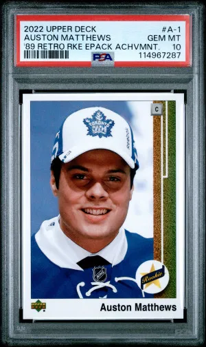 2022 Upper Deck 1989 Retro Rookie Epack Achievement Auston Matthews '89 Retro Rke Epack Achvmnt. front