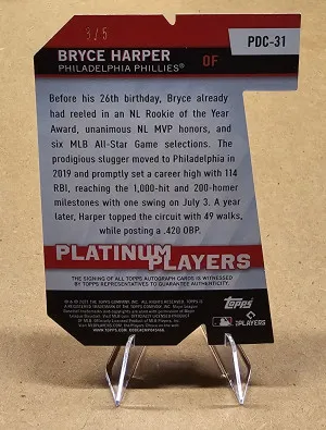 2021 Topps Platinum Players Die Cuts Bryce Harper AUTO  - #PDC-31 ... # 3/5 back