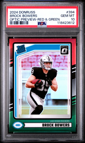 2024 Panini Donruss Brock Bowers Optic Preview-Red & Green front