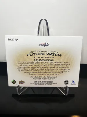 2021-22 UD SP Authentic Future Watch Auto Patch /100- Aliaksei Protas back