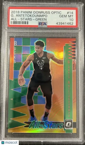 2018 Panini Donruss Optic All-Stars G. Antetokounmpo #14 Green PSA 10 front
