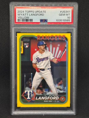 Wyatt Langford 2024 Topps Update #US341 Yellow Rookie (RC) PSA 10 - Rangers front