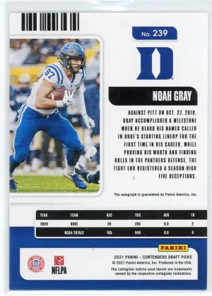 2021 Contenders Draft Picks #239 Noah Gray College Ticket Autograph Rookie back