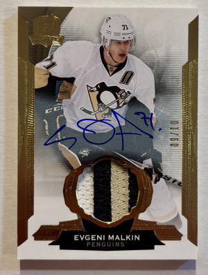 Evgeni Malkin 2014-15 Upper Deck The Cup Gold Auto 3 Color Patch /10 front