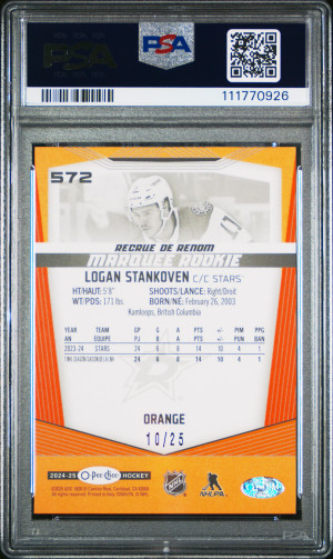 2024 Upper Deck O-Pee-Chee Logan Stankoven Orange Border back
