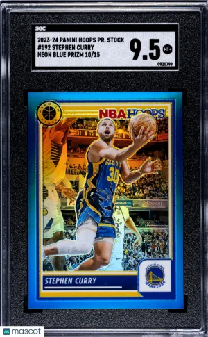 2023 Panini Hoops Premium Stock Stephen Curry #192 Neon Blue Prizm SGC 9.5 front