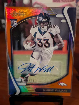 2021 Panini Absolute Football Javonte Williams Rookie Auto /60 front
