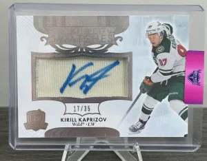 2023-24 UD The Cup Kirill Kaprizov Scripted Swatches Patch Auto /35 front