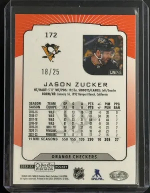 Jason Zucker OPC Platinum Orange Checkers /25 back
