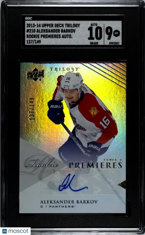 2013 Upper Deck Trilogy Aleksander Barkov #210 Rookie Premieres Autograph SGC 9 Auto 10 front