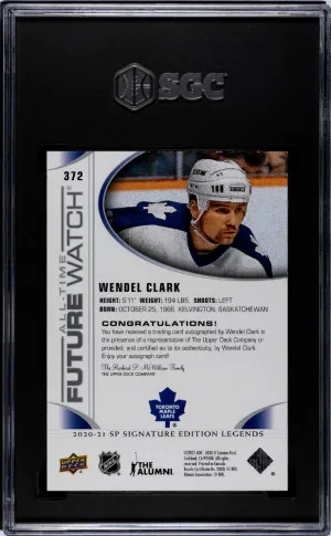 2020 Upper Deck SP Signature Ed. Legends Wendel Clark #372 All Time Future Watch Autograph SGC 9 back