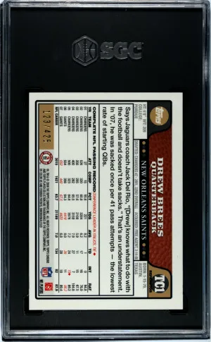 2008 Topps Chrome Drew Brees #TC1 Copper Refractor SGC 9 back