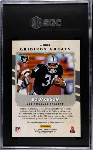 2022 Donruss Bo Jackson #GG61 Gridiron Greats Autograph SGC 8 Auto 10 back