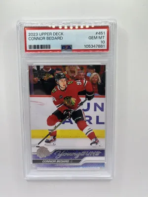 🔥2023 Upper Deck Young Guns Connor Bedard RC #451 PSA 10 GEM MINT front