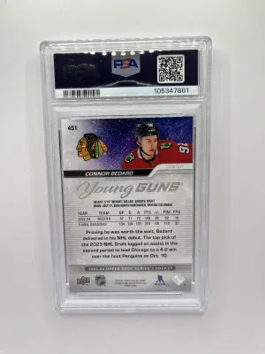 🔥2023 Upper Deck Young Guns Connor Bedard RC #451 PSA 10 GEM MINT back