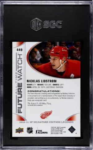 2020 Upper Deck SP Signature Ed. Legends Nicklas Lidstrom #449 All Time Future Watch Autograph SGC 9 back
