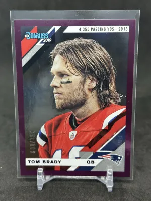 Tom Brady 2019 Panini Donruss Stat Line Purple Foil /500 Variation #162V front