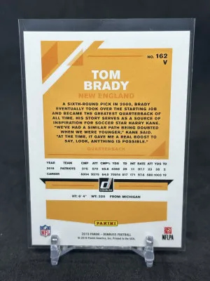 Tom Brady 2019 Panini Donruss Stat Line Purple Foil /500 Variation #162V back