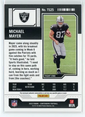 2023 Panini Contenders #TS25 Michael Mayer Rookie Ticket Swatches back