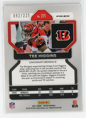 2021 Panini Prizm #271 Tee Higgins Prizms Purple Ice 92/225 back