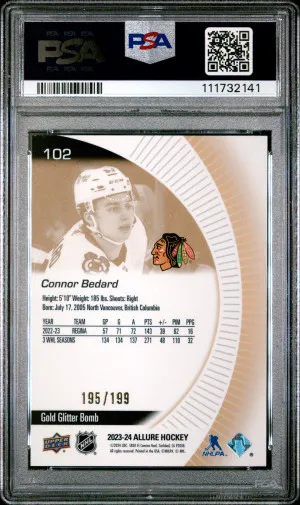 2023 Upper Deck Allure Connor Bedard Gold Glitter Bomb back