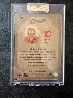 DUSTIN WOLF 2023-24 UPPER DECK CLEAR CUT ROOKIE CHAMPS AUTO /50 back