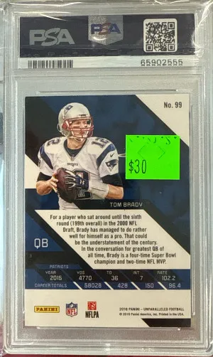 2016 Panini Unparalleled Tom Brady Teal back