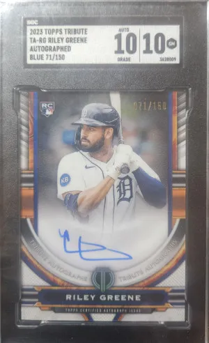 2023 Topps Tribute Riley Greene Auto Blue SGC 10 Auto 10 front