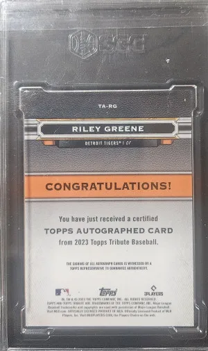 2023 Topps Tribute Riley Greene Auto Blue SGC 10 Auto 10 back