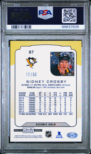 Sidney Crosby Seismic Gold PSA 10 /50 back
