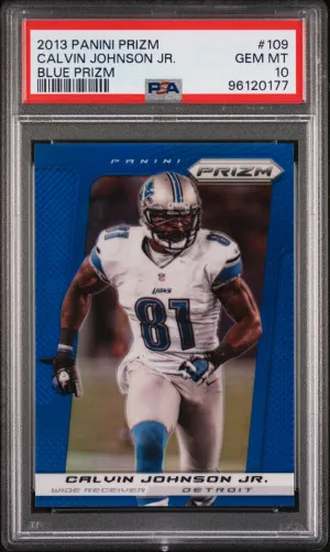 2013 Panini Prizm Calvin Johnson Jr. Blue Prizm front