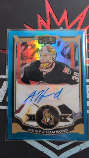 2015-16 O-Pee-Chee Platinum Blue Rainbow Autographs #AH Andrew Hammond G front