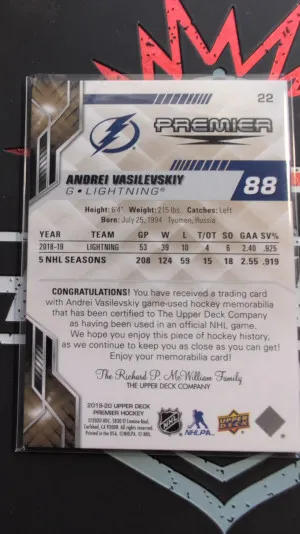 2019-20 Upper Deck Premier Jerseys #22 Andrei Vasilevskiy back