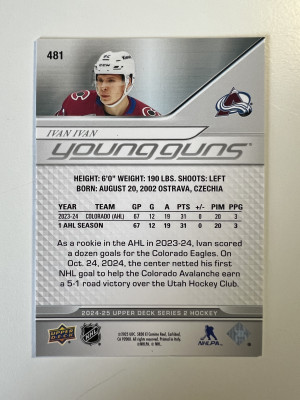2025 2024-25 Upper Deck Young Guns Ivan Ivan Rookie back