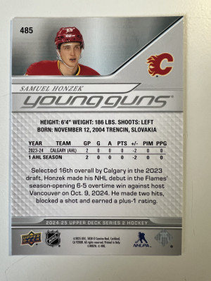 2025 2024-25 Upper Deck Young Guns Samuel Honzek Rookie back
